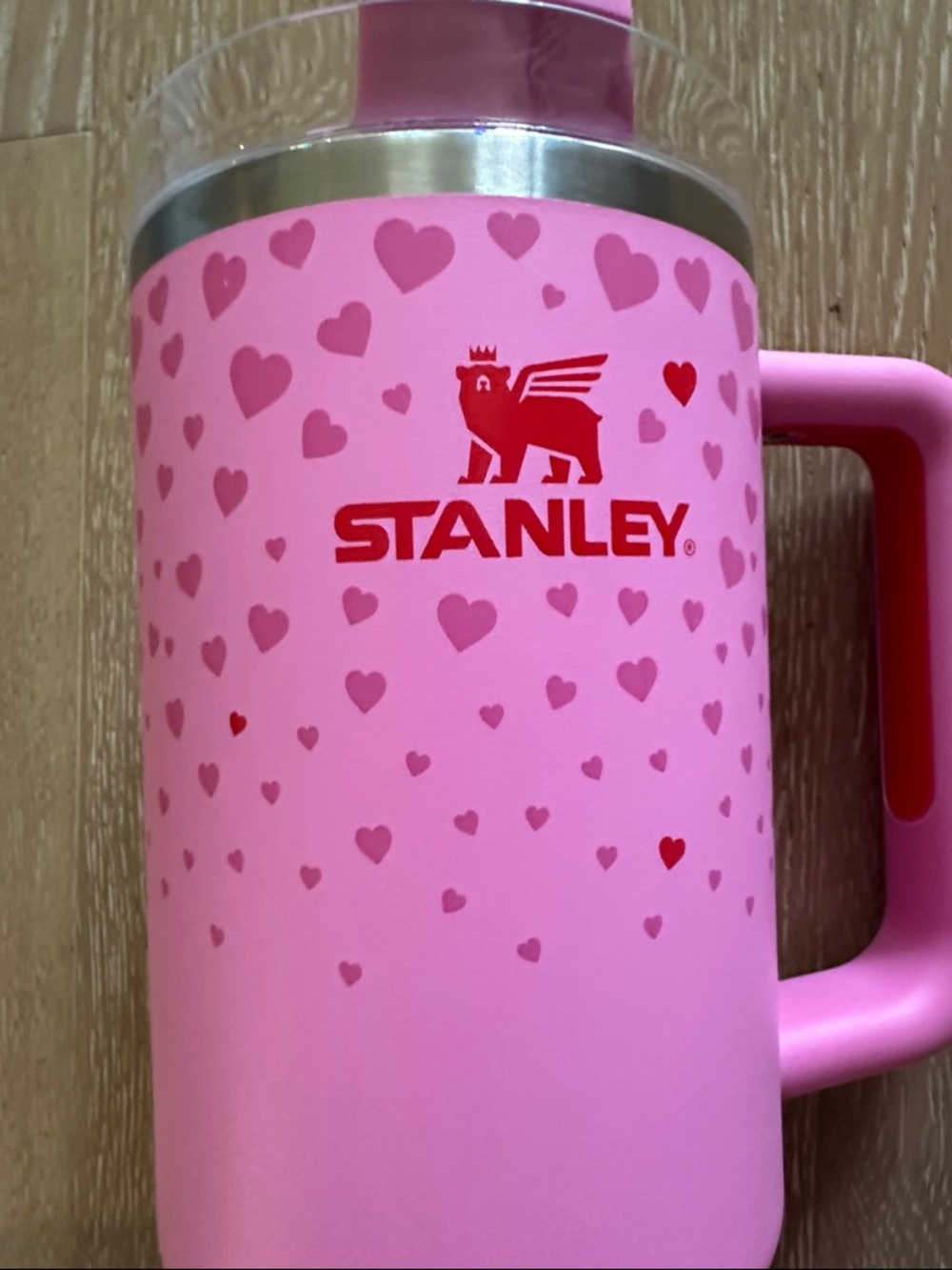 Stanley 40 oz Pink Heart Handle Tumbler with Red Logo - Picture 2 of 4